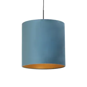 Viseča svetilka z velur odtenkom modra z zlatom 40 cm - Combi