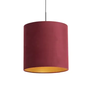 Viseča svetilka z velur odtenkom rdeča z zlatom 40 cm - Combi