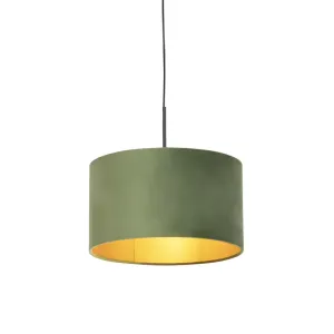 Viseča svetilka z velur odtenkom zelena z zlatom 35 cm - Combi