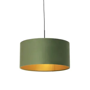 Viseča svetilka z velur odtenkom zelena z zlatom 50 cm - Combi