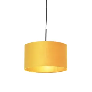 Viseča svetilka z velur senčilom oker z zlatom 35 cm - Combi