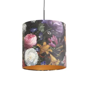 Viseča svetilka z velur senčnimi cvetovi z zlatom 40 cm - Combi