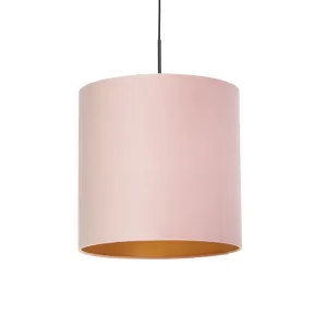 Viseča svetilka z velur senco roza z zlatom 40 cm - Combi