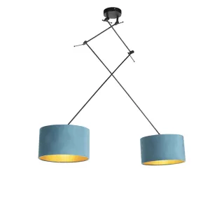 Viseča svetilka z žametnimi odtenki modra z zlatom 35 cm - Blitz II črna