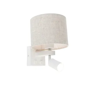 Stenska svetilka bela z bralno lučko in senčnikom 18 cm svetlo siva - Brescia