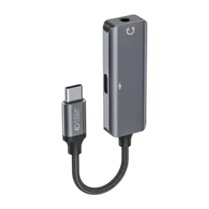 Tech-Protect Ultraboost adapter USB-C - 3.5mm jack / USB-C, siva