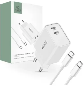 Polnilnik TECH-PROTECT C35W 2-PORT NETWORK CHARGER PD35W + TYPE-C CABLE WHITE (9319456605570)