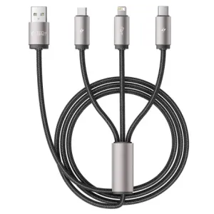 Tech-Protect Ultraboost 3in1 kabel USB - Lightning / USB-C / Micro USB 3.5A 1m, siva