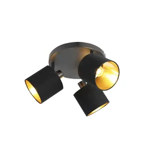 Moderna stropna svetilka 3-svetlo črna z zlato notranjostjo - Tomas