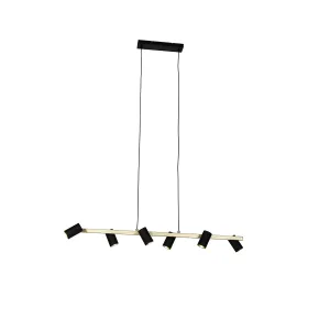 Moderna viseča svetilka črna z zlatimi 6 lučkami - Beata