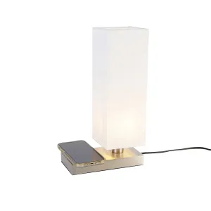 Jeklena namizna svetilka z belim senčnikom na dotik in indukcijskim polnilcem - Romina
