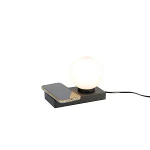 Črna namizna svetilka z dotikom in indukcijskim polnilcem - Janneke