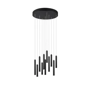 Viseča svetilka črna z 3-stopenjsko LED zatemnitvijo 11 luči - cevi