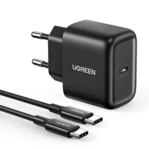 Ugreen Travel polnilnik USB-C 25W PD + kabel USB-C 2m, črna #145364
