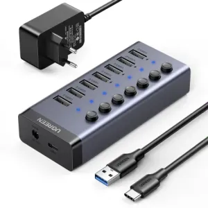 Ugreen CM481 HUB adapter USB-C / 7x USB 3.0 PD, siva
