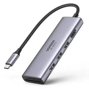 Ugreen CM511 HUB adapter USB-C - 3x USB 3.2 / HDMI 4K / SD TF, siva #145395