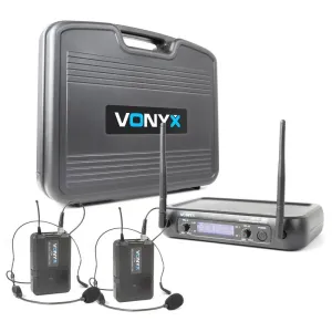 Vonyx WM73H, brezžični mikrofonski sistem, 2-kanalni, 2 x žepni oddajnik z headsetom