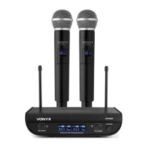 Vonyx WM82 Digital, 2-kanalni sistem stereo UHF brezžičnih mikrofonov, 2x ročni mikrofon, 50 m, črn