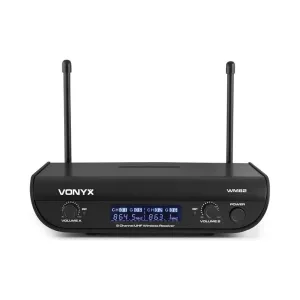 Vonyx WM82C, 2-kanalni sistem UHF brezžičnih mikrofonov, 1 x headset + 1x ročni mikrofon, doseg 50m, kovček